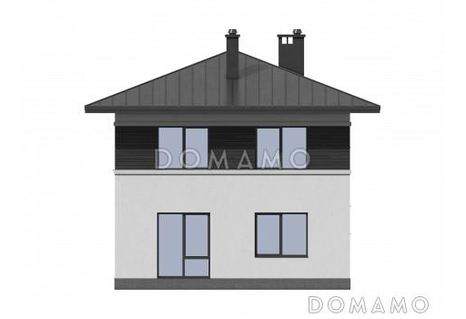 Проект двухэтажного дома с котельной с окном, комнатой на первом этаже и тремя спальнями на втором / Фасад 3