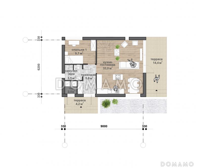 C-125 двухэтажный дом / План 1 этажа