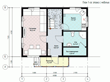 Каркасный дом "Миссури" / План 1 этажа Каркасный дом "Миссури" / План 1 этажа