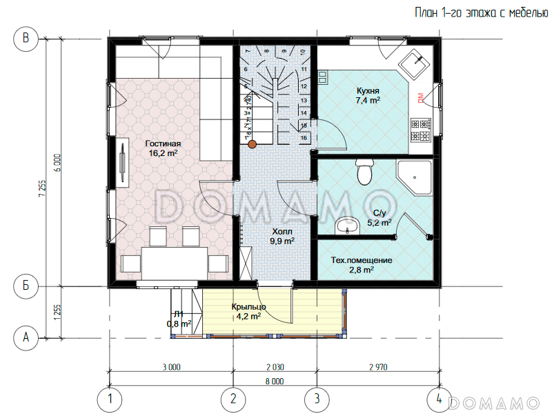 Каркасный дом "Миссури" / План 1 этажа