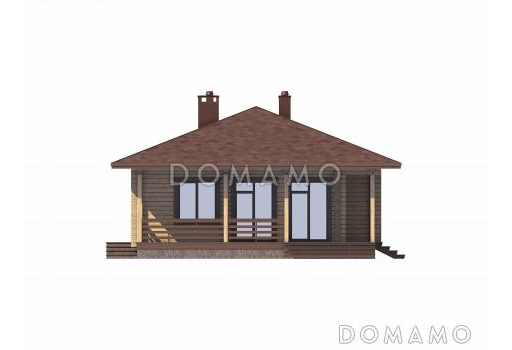 Проект деревянного одноэтажного дома с 2 спальнями / Фасад 1