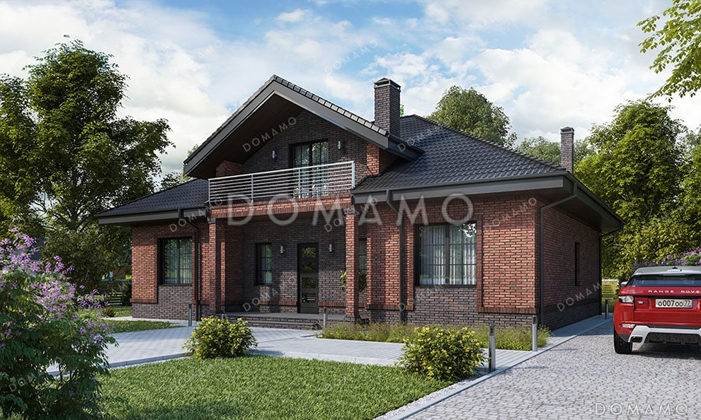 Проект одноэтажного дома с мансардой, большой гостиной и террасой / 1