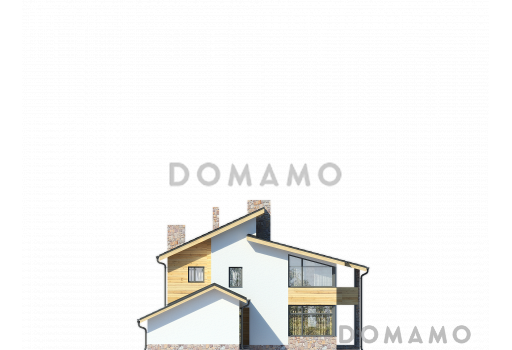 Проект дома с навесом и гаражом для машин, крытой террасой, котельной с отдельным входом с улицы, большой кухней и гостиной, вторым светом / Фасад 4