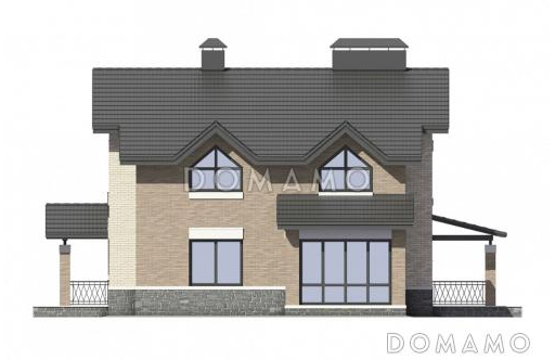 Проект двухэтажного дома из пеноблоков с крытой террасой / Фасад 2