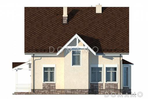 Проект бежевого оштукатуренного коттеджа с гаражом и эркером в гостиной / Фасад 3