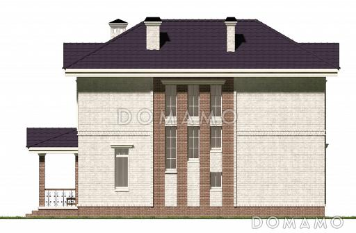 Проект углового коттеджа с большой террасой / Фасад 2