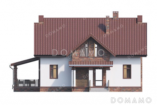 Проект одноэтажного дома с мансардой, террасой и тремя спальнями / Фасад 1