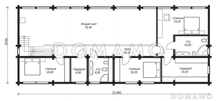Проект большого двухэтажного дома из клееного бруса с гаражом / План 2 этажа