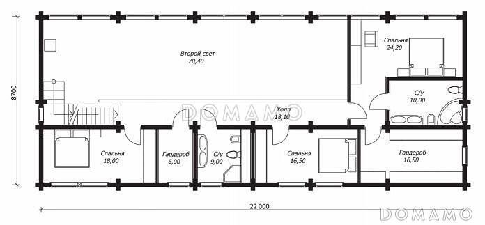 Проект большого двухэтажного дома из клееного бруса с гаражом / План 2 этажа Проект большого двухэтажного дома из клееного бруса с гаражом / План 2 этажа