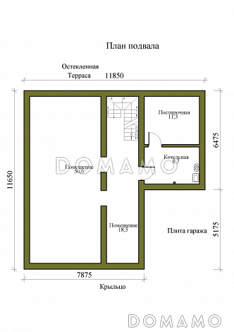 Проект двухэтажного дома с подвалом, гаражом и верандой / План цокольного этажа Проект двухэтажного дома с подвалом, гаражом и верандой / План цокольного этажа