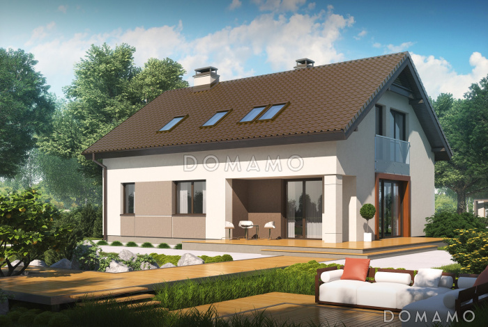 Проект одноэтажного мансардного дома из газобетона с просторной светлой гостиной Проект одноэтажного мансардного дома из газобетона с просторной светлой гостиной