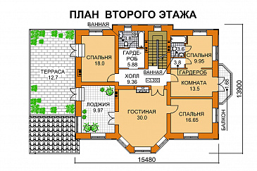Проект дома из пеноблоков с бильярдной и небольшой сауной / План 2 этажа Проект дома из пеноблоков с бильярдной и небольшой сауной / План 2 этажа