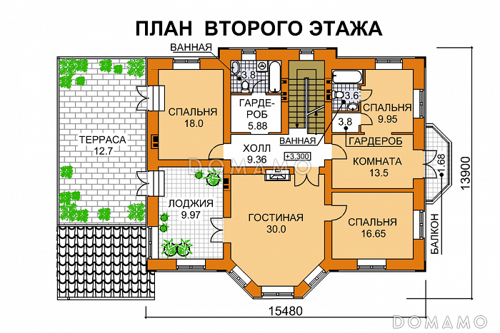 Проект дома из пеноблоков с бильярдной и небольшой сауной / План 2 этажа Проект дома из пеноблоков с бильярдной и небольшой сауной / План 2 этажа