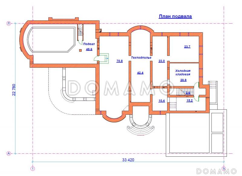 Проект кирпичного дома с бассейном / План цокольного этажа