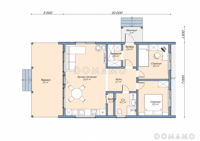 Каркасный дом "Хюгге" / План 1 этажа