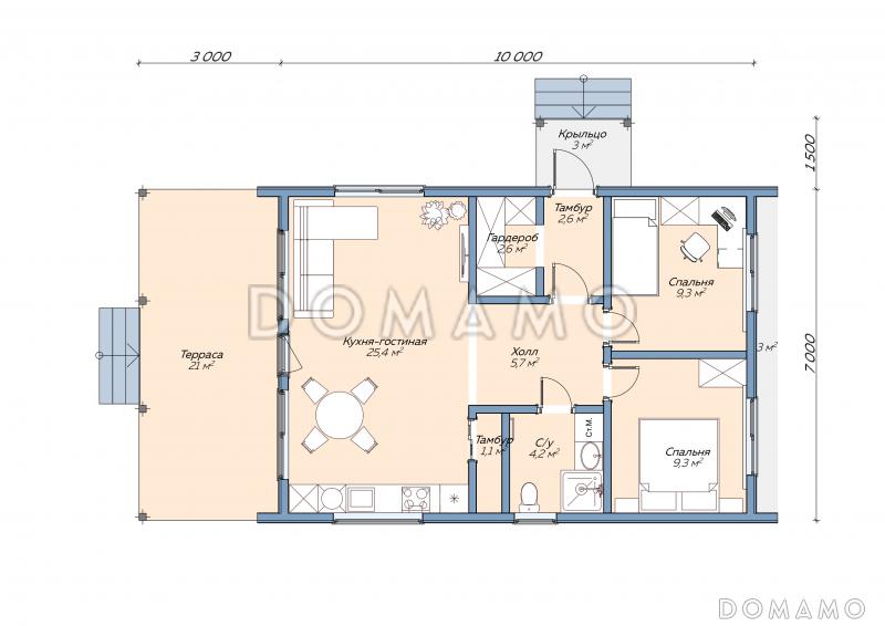Каркасный дом "Хюгге" / План 1 этажа