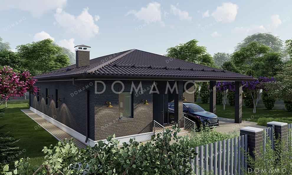 Проект одноэтажного дома с мастер-спальней, кабинетом и навесом для автомобиля / 3