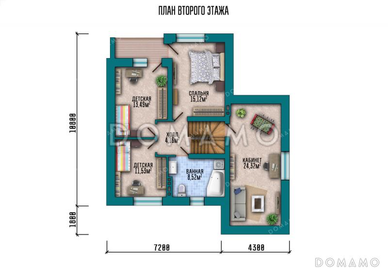Проект дома с 3 спальнями и кабинетом на мансарде, гаражом и террасой / План мансардного этажа
