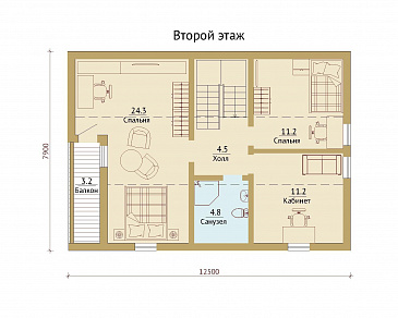 Проект двухэтажного каркасного дома с эркерами / План мансардного этажа