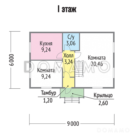 Проект яркого дома из бруса / План 1 этажа