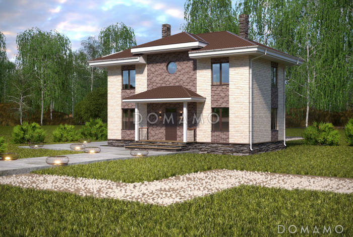 Проект компактного двухэтажного коттеджа по технологии ЛСТК с пятью спальнями Проект компактного двухэтажного коттеджа по технологии ЛСТК с пятью спальнями