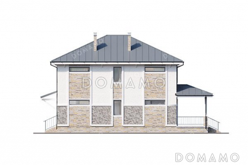 Проект двухэтажного дома с тремя спальнями и террасой / Фасад 2