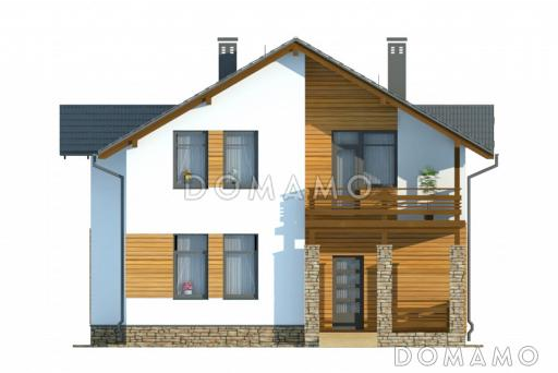 Проект белого дома с эркером кухни и серой кровлей / Фасад 4