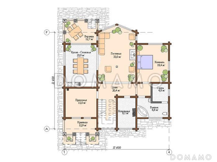 Проект дома с сауной на первом этаже / План 1 этажа