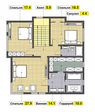 Проект современного дома из газобетона / План 2 этажа Проект современного дома из газобетона / План 2 этажа