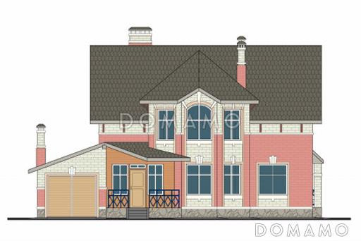 Проект кирпичного дома с пристроенным боксом на одну машину / Фасад 1