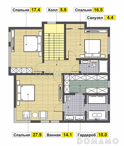Проект современного дома из газобетона / План 2 этажа Проект современного дома из газобетона / План 2 этажа