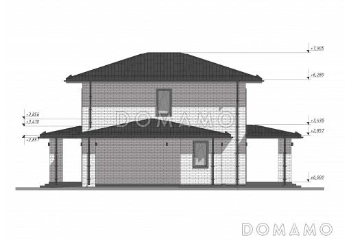 Проект эффективного двухэтажного дома с навесом для авто S-121 / Фасад 2
