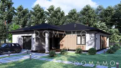 Проект большого одноэтажного дома с гаражом на одну машину в стиле Райт S-194 Проект большого одноэтажного дома с гаражом на одну машину в стиле Райт S-194