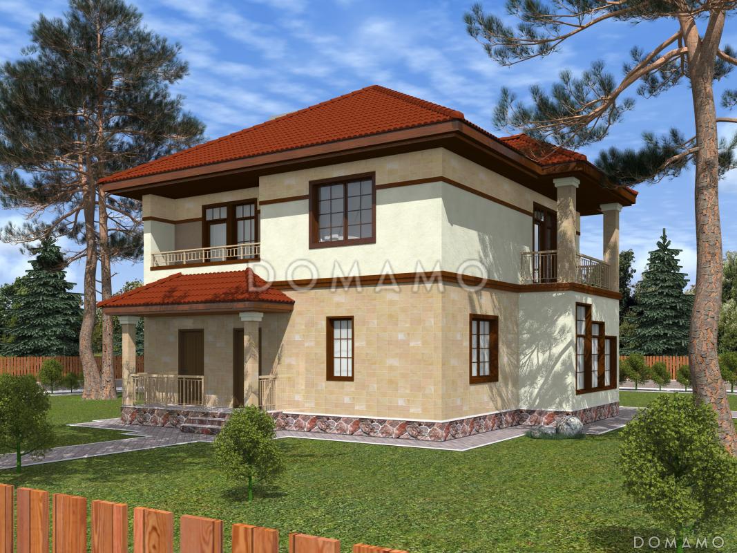 Проект двухэтажного коттеджа с террасой и двумя балконами / 2