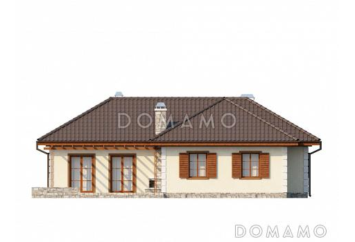 Проект одноэтажного дома из газобетона с тремя спальнями и барбекю на террасе / Фасад 4