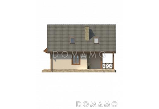 Проект компактного одноэтажного мансардного дома из кирпича с двумя спальнями, кабинетом и двумя крытыми террасами / Фасад 2