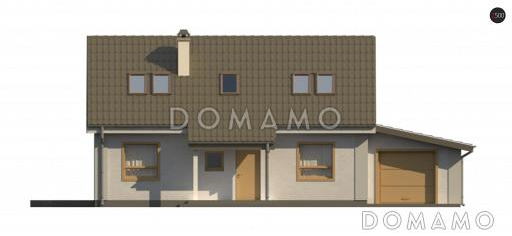 Проект одноэтажного дома из газобетона с тремя спальнями на мансардном этаже и гаражом  / Фасад 1