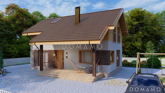 Проект компактного одноэтажного дома с мансардной и четырьмя спальнями Проект компактного одноэтажного дома с мансардной и четырьмя спальнями