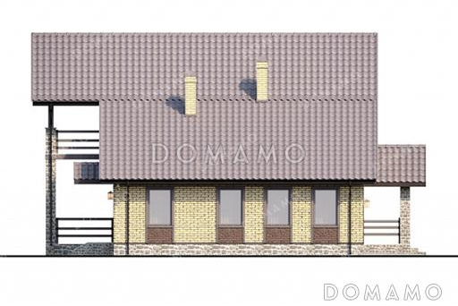 Проект дома с гаражом, тремя спальнями на мансарде и широким балконом / Фасад 4