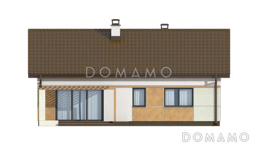 Проект компактного одноэтажного дома из кирпича с двумя спальнями, техническим помещением и изолированной кухней / Фасад 2