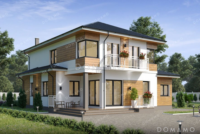 Проект дома с террасой и тренажерным залом