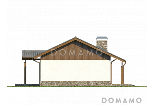Проект компактного одноэтажного дома из газобетона с двумя спальнями и просторной гостиной / Фасад 3