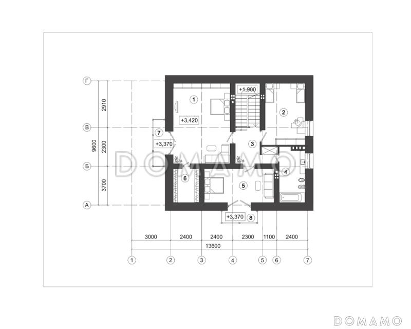 Проект загородного дома с двумя балконами / План мансардного этажа
