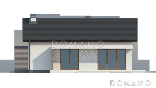 Проект компактного одноэтажного дома из газобетона с двумя спальнями, изолированной кухней и торцевым входом / Фасад 1