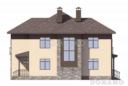 Проект дома с крытой террасой, кладовой под лестницей, гостевой на первом этаже, хозяйской спальней на втором этаже / Фасад 2