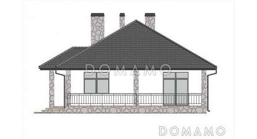 Проект дома из газобетона с большой гостиной, камином и 3 спальнями / Фасад 4