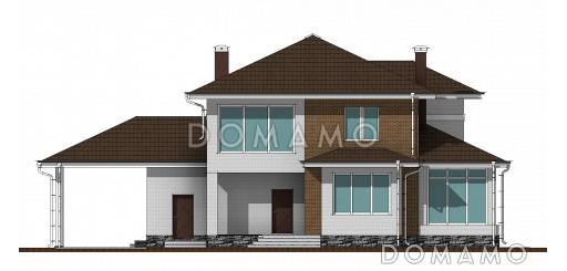 Проект двухэтажного дома с крытой террасой, ломаной гостиной, просторным холлом с выходом на лоджию / Фасад 1