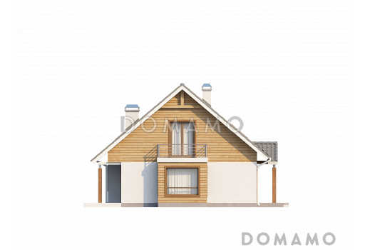 Проект классического мансардного дома из газобетона с дополнительной спальней на первом этаже и эркером в столовой зоне / Фасад 4