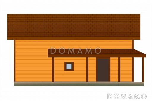 Проект каркасной бани с угловой крытой террасой, сараем и мансардным этажом / Фасад 3