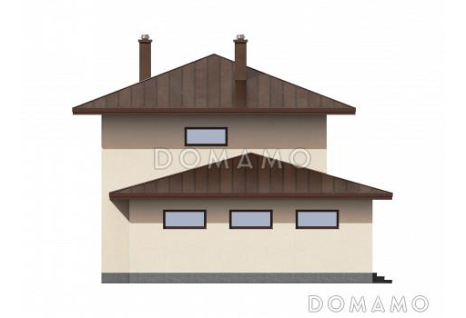 Проект загородного дома с гаражом, четырьмя спальнями, ванной с окном / Фасад 2